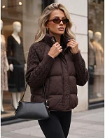 Dámská prošívaná péřová bunda s pletenými rukávy, hnědá, FashionStreet TY5931 Dámská prošívaná péřová bunda s pletenými rukávy, hnědá, FashionStreet TY5931