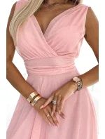 Elegantní dámské šaty ve špinavě růžové barvě s výstřihem a model 20137700 - numoco basic