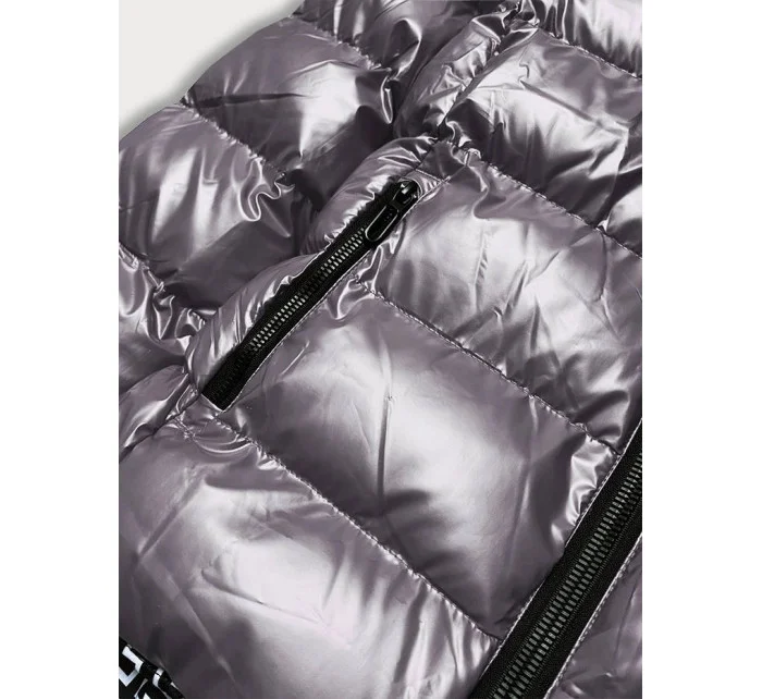 Šedá dámská metalická bunda s kapucí (xw808x)