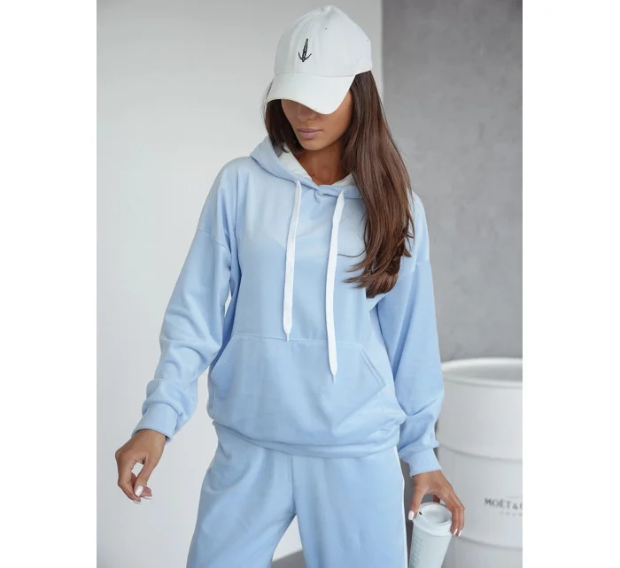 Světle modrý dámský velurový teplákový komplet s lampasy model 20980113 - Moon