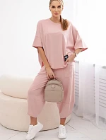 Bavlněný komplet halenka + kalhoty tmavě pudrově růžová