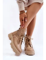 Prolamované Kožené Boty Workery Béžové Abilene Prolamované Kožené Boty Workery Béžové Abilene