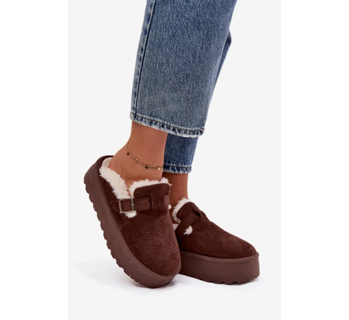 Dámské sněhule Jessina na platformě s kožešinou a sponou – čokoládové Dámské sněhule Jessina na platformě s kožešinou a sponou – čokoládové