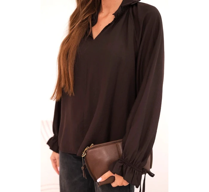 Dámská blůza z viskózy tmavě hnědá - FPrice