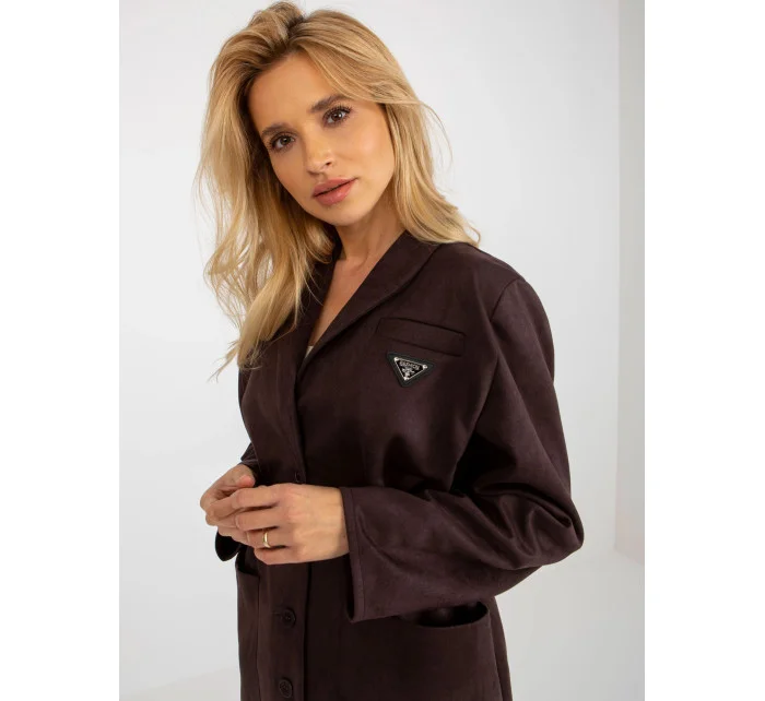 Tmavě hnědý tenký dámský kabát sako model 20840809 - Factory Price Tmavě hnědý tenký dámský kabát sako model 20840809 - Factory Price