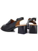 Dámské kožené sandály na podpatku černé Vinceza 26-66920