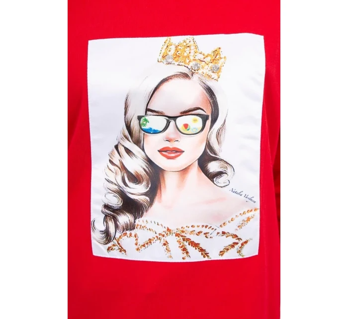 Halenka s grafikou dívky v 3D brýlích červená Halenka s grafikou dívky v 3D brýlích červená