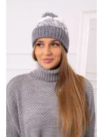 Dámská čepice s bambulí Abigail K326 šedá+bílá