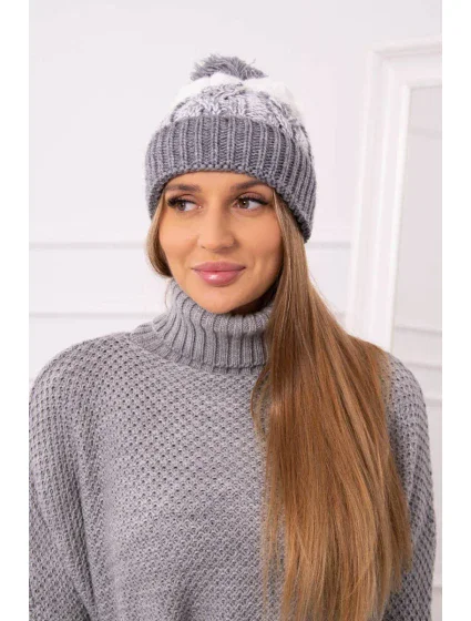 Dámská čepice s bambulí Abigail K326 šedá+bílá