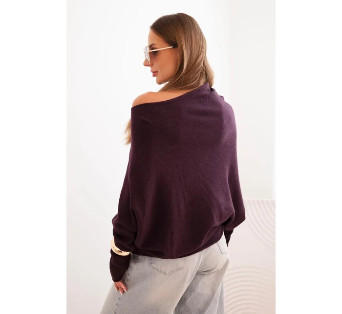 Dámský asymetrický viskózový svetr netopýří tmavě fialový
