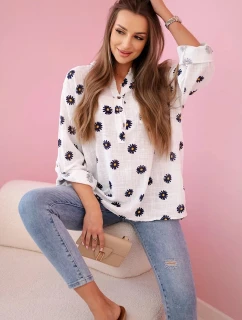 model 21911708 dámská halenka s květinovým vzorem, dlouhými rukávy a knoflíky Bílá - K-Fashion