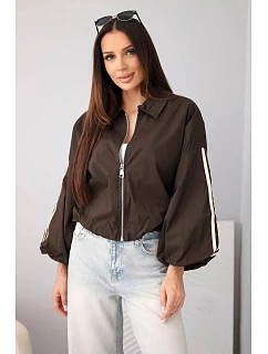 Dámská jarní model 22227954 bunda s límcem a lampasy hnědá - K-Fashion