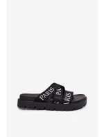 Dámské pantofle s textilními pásky Paris na platformě černé Celinea Dámské pantofle s textilními pásky Paris na platformě černé Celinea