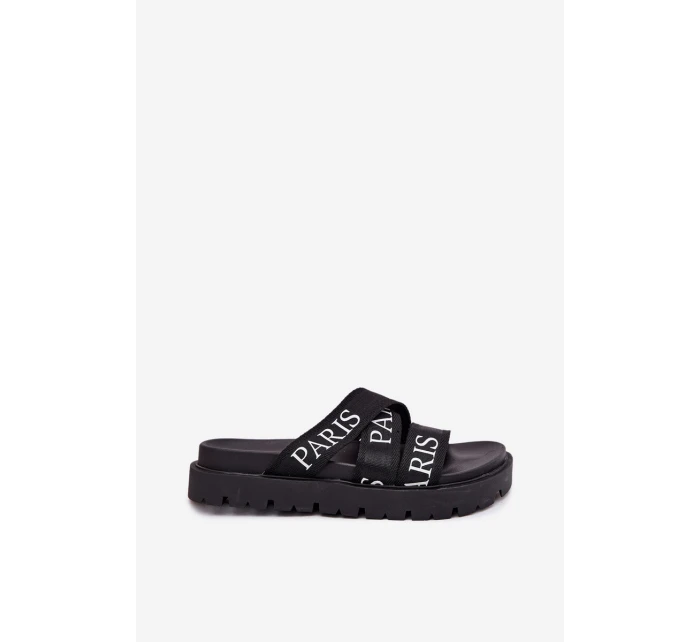 Dámské pantofle s textilními pásky Paris na platformě černé Celinea Dámské pantofle s textilními pásky Paris na platformě černé Celinea