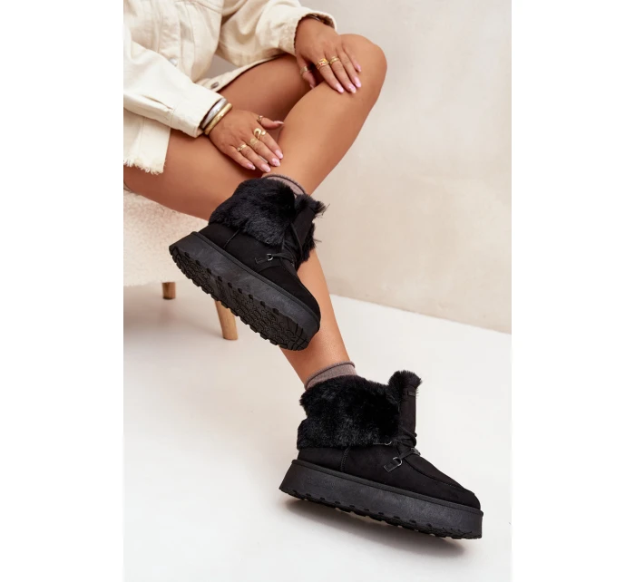 Dámské Sněhule Na Platformě S Kožešinou A Šněrováním Big Star model 21705911 Černé - Big Star Shoes Dámské Sněhule Na Platformě S Kožešinou A Šněrováním Big Star model 21705911 Černé - Big Star Shoes