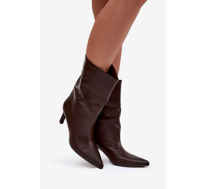 Vklouznout dámské kotníkové boty na podpatku z eko kůže čokoládové Norell