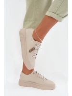 Dámské tenisky z pravé kůže model 22027801 Béžové - D&A Dámské tenisky z pravé kůže model 22027801 Béžové - D&A