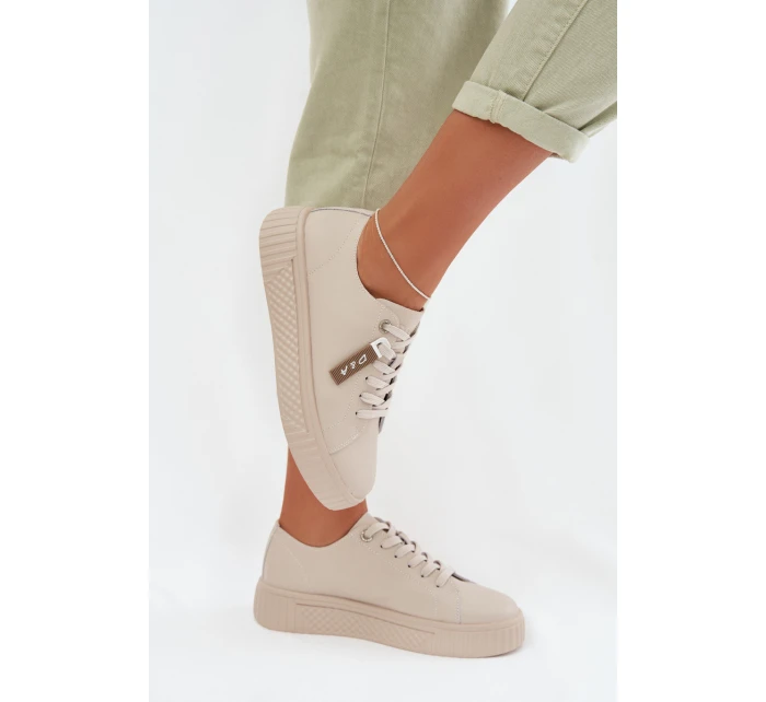 Dámské tenisky z pravé kůže model 22027801 Béžové - D&A Dámské tenisky z pravé kůže model 22027801 Béžové - D&A