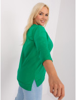 Zelená dámská halenka větší velikosti s 3/4 rukávem