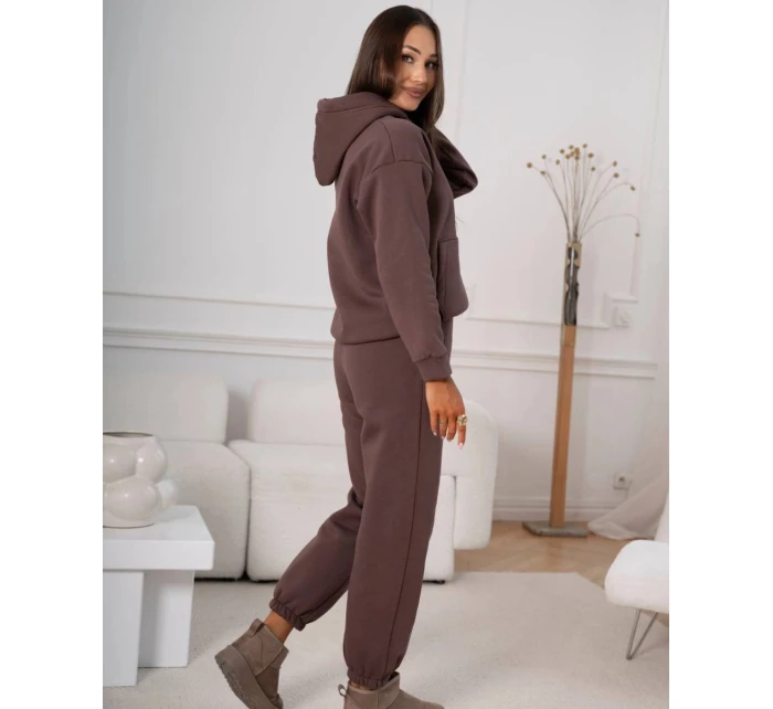 Bavlněná hrubší dámská tepláková souprava v čokoládové barvě (82143)