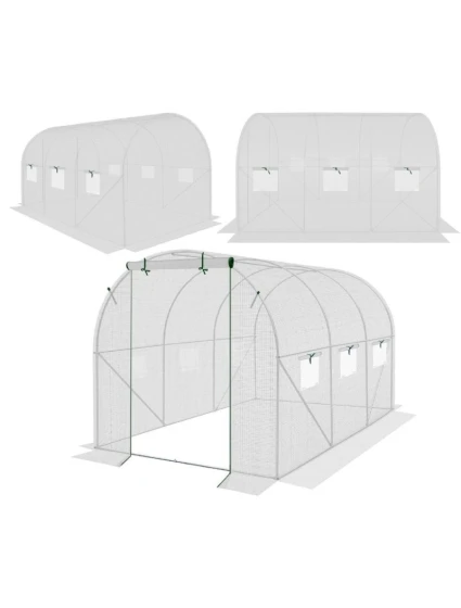 SKLENÍK ZAHRADNÍ TUNEL 200X300X200CM PE KONSTRUKCE BÍLÁ OCEL