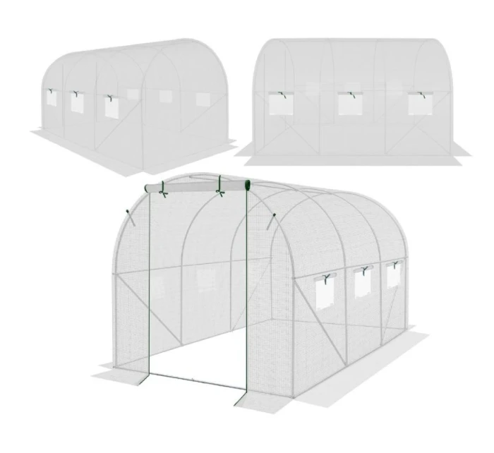 SKLENÍK ZAHRADNÍ TUNEL 200X300X200CM PE KONSTRUKCE BÍLÁ OCEL