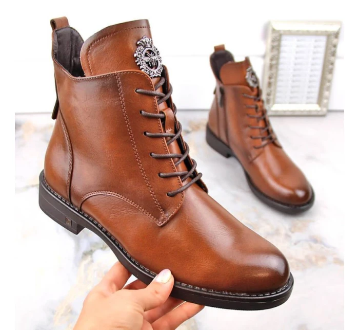 Potocki W WOL171C hnědé boty se šněrováním a zipem