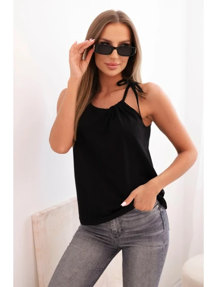 Dámská bavlněná tílko s uvázáním u krku černá