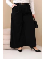 Dámské kalhoty Plus Size viskózové s širokou nohavicí a páskem černé Dámské kalhoty Plus Size viskózové s širokou nohavicí a páskem černé