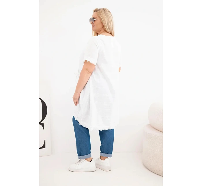 Dámské bavlněné šaty Plus Size s delším zadním dílem a kapsou bílá