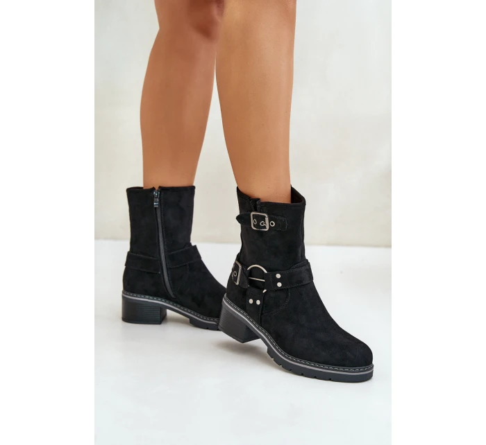 Dámské Botky Na Nízkém Podpatku S Přezkami Černé Zudra Dámské Botky Na Nízkém Podpatku S Přezkami Černé Zudra