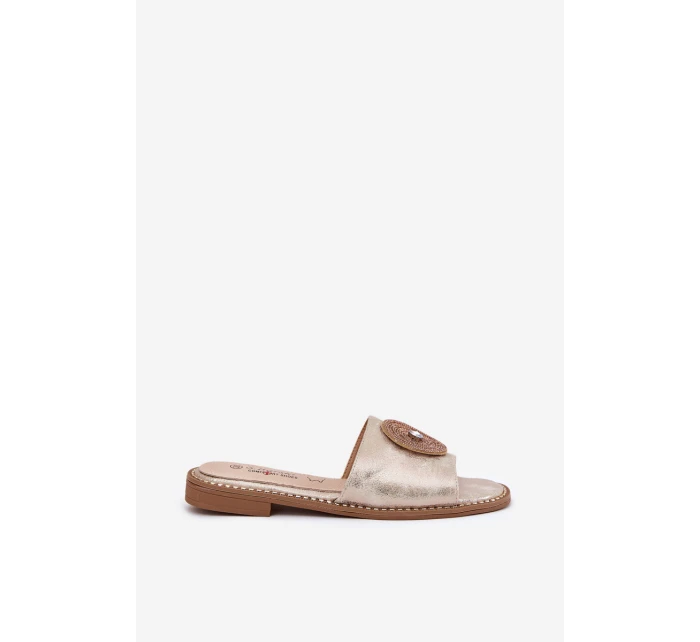 Dámské Pantofle Na Plochém Podpatku S Dekorací model 21696765 Zlaté - S.Barski