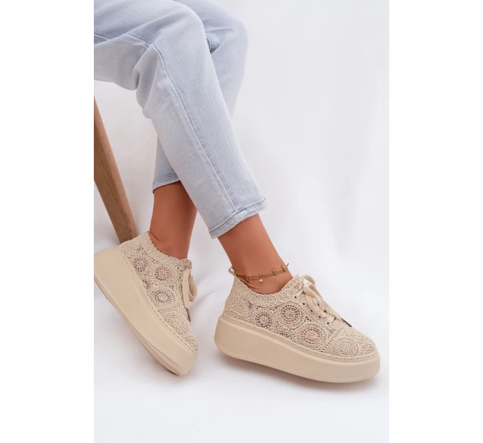 Spletané dámské tenisky na platformě Béžové Evalora Spletané dámské tenisky na platformě Béžové Evalora