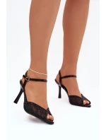 Dámské sandály na podpatku se zdobením Peloria – černé