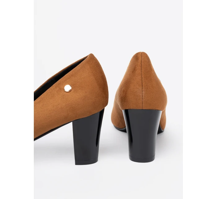 Módní  lodičky Karmelowy dámské na širokém podpatku