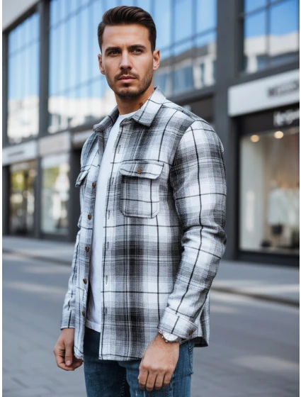 Pánská černobílá kostkovaná flanelová košile FashionStreet DX2677