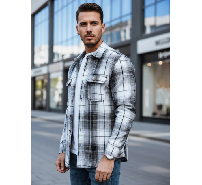 Pánská černobílá kostkovaná flanelová košile FashionStreet DX2677