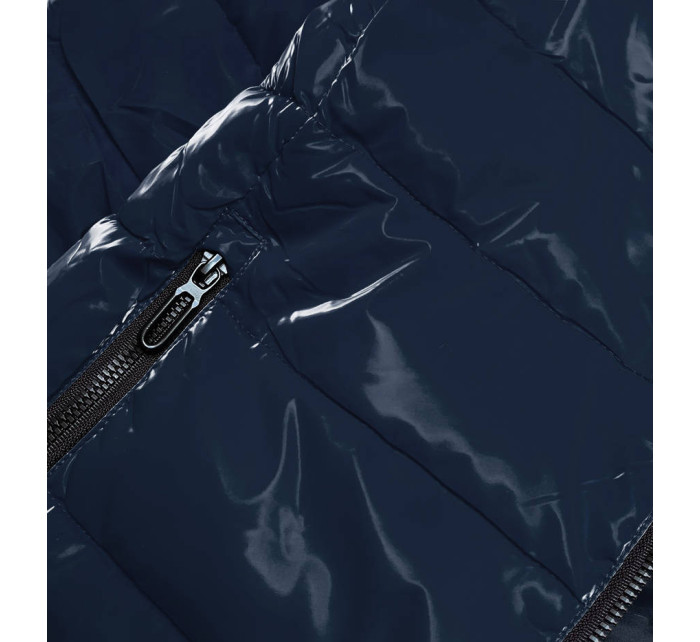 Tmavě modrá dámská bunda se vzorovanou podšívkou (W707)