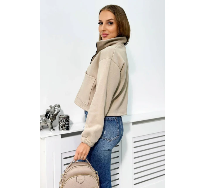 Izolovaná bavlněná mikina se zipem světle béžová