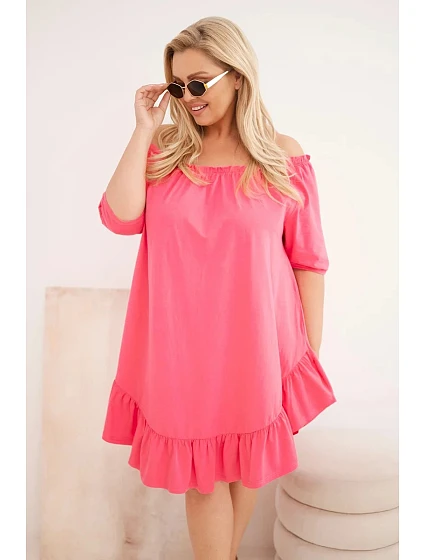 Dámské plus size bavlněné šaty s volánem růžová Dámské plus size bavlněné šaty s volánem růžová