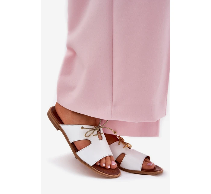 Kožené Dámské Pantofle Na Plochém Podpatku Bílé model 21692923 - Zazoo