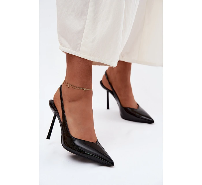 Lakované Podpatky Sandály Z Kůže Černé model 22122729 - Boto