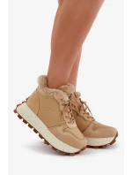 Kožené dámské tenisky trapery s kožíškem na platformě Big Star OO274A330 béžové Kožené dámské tenisky trapery s kožíškem na platformě Big Star OO274A330 béžové