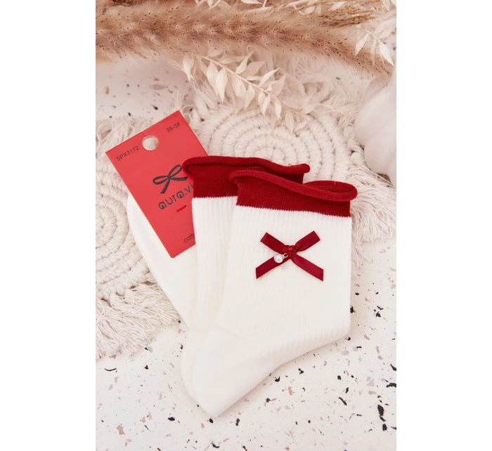 Dámské vánoční ponožky s mašlí – bílé Dámské vánoční ponožky s mašlí – bílé