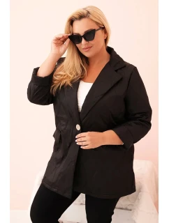 Dámská bunda Plus Size prošívaná s límcem a knoflíkem černá