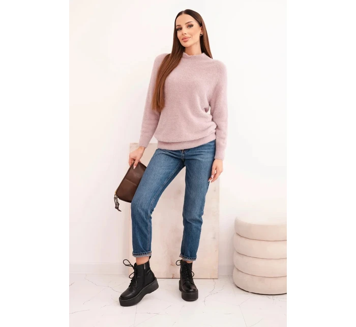 Dámský svetr z vlny s model 21780799 texturou a dlouhým rukávem béžový - K-Fashion