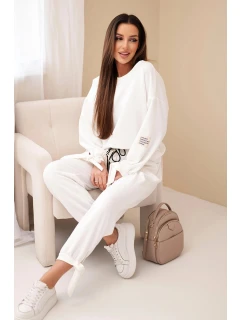 Dámská souprava máslová z viskózy s vázáním ecru