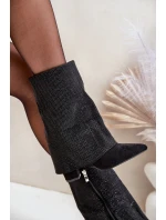 Zdobené Lesklé Kotníkové Boty S Otočeným Svrškem Na Podpatku Zateplené Černé Xistaria Zdobené Lesklé Kotníkové Boty S Otočeným Svrškem Na Podpatku Zateplené Černé Xistaria