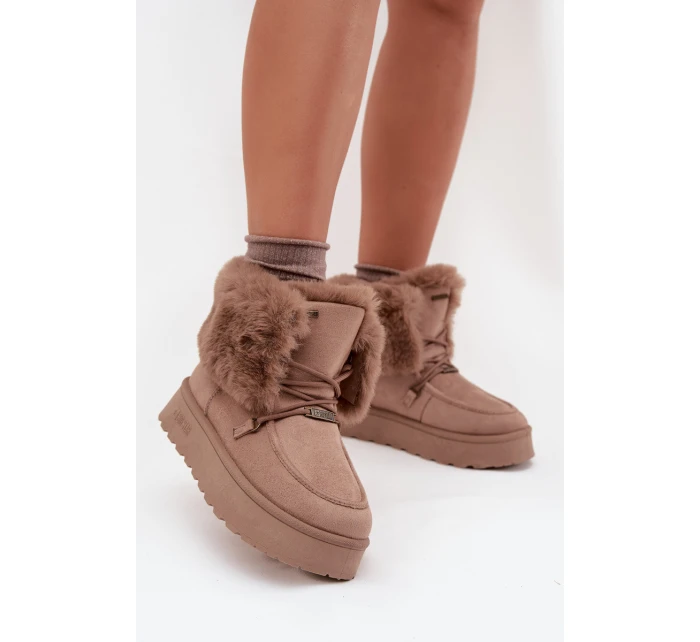 Dámské Sněhule Na Platformě S Kožíškem A Šněrováním Big Star model 21705904 Béžové - Big Star Shoes Dámské Sněhule Na Platformě S Kožíškem A Šněrováním Big Star model 21705904 Béžové - Big Star Shoes