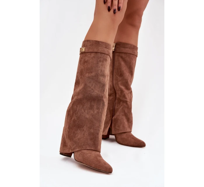 Kozačky Eko semišové  na zip vyhřívané  tmavě béžové model 21770276 - Boto